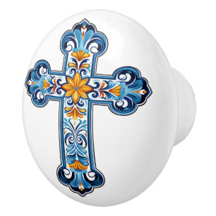 Mexican Talavera Cross Ceramic Knob