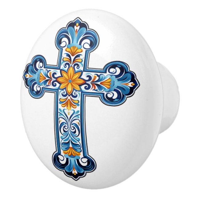 Mexican Talavera Cross Ceramic Knob (Right)