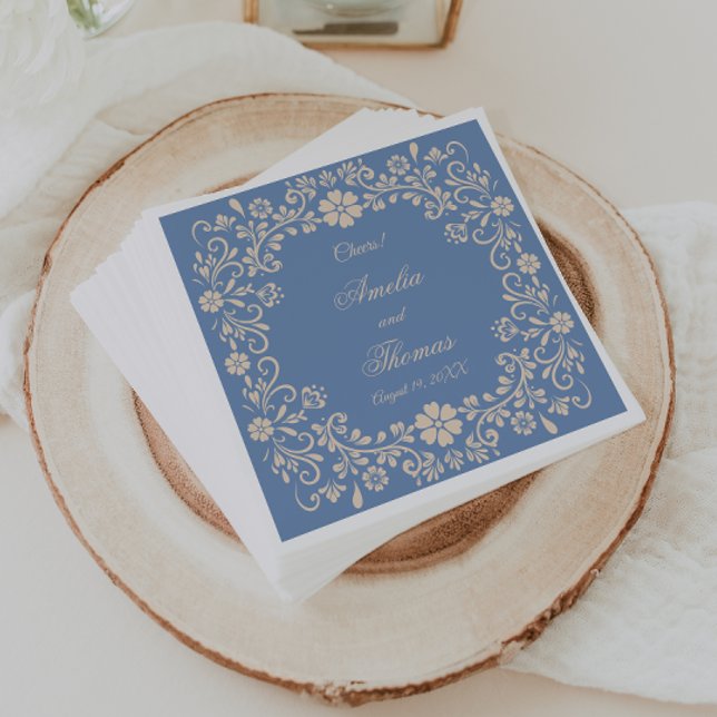 Mexican Talavera Dusty Blue Wedding  Napkin (Creator Uploaded)