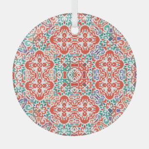 Mexican Talavera: Ethnic Tile Collage. Glass Ornament