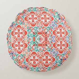 Mexican Talavera: Ethnic Tile Collage. Round Pillow