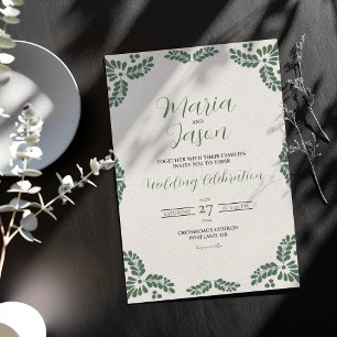 Mexican Talavera Green Floral Minimalist Wedding Invitation
