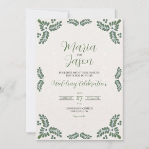 Mexican Talavera Green Floral Minimalist Wedding Invitation