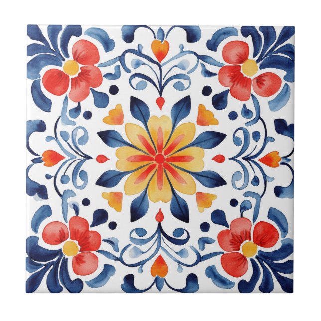 Mexican Talavera Hacienda Style Bright Tile (Front)