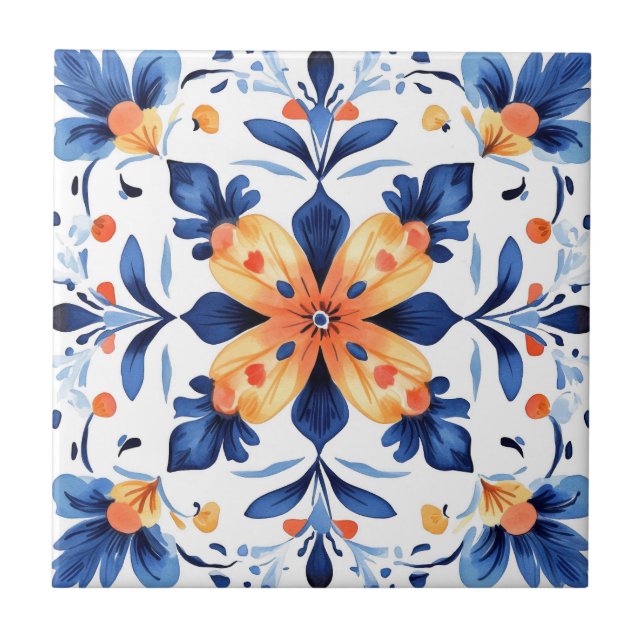 Mexican Talavera Hacienda Style Flower Tile (Front)