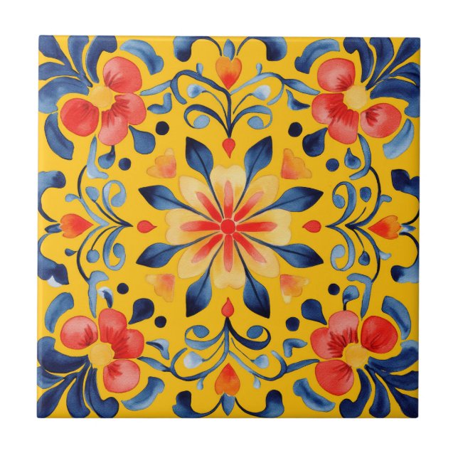Mexican Talavera Hacienda Style Tile Yellow (Front)