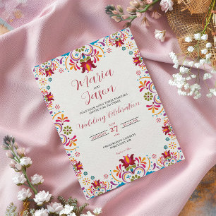 Mexican Talavera Majolica Colorful Floral Wedding Invitation