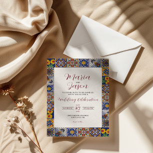 Mexican Talavera Majolica Geometric Floral Wedding Invitation