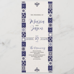 Mexican Talavera Majolica Navy Blue White Wedding Program