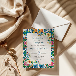 Mexican Talavera Majolica Sunflower Fiesta Wedding Invitation