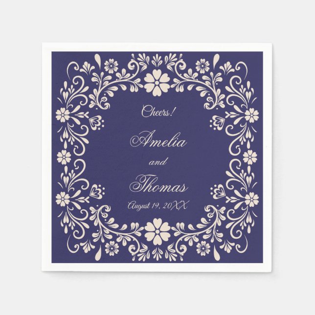 Mexican Talavera Navy Blue Wedding  Napkin (Front)
