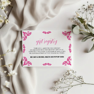 Mexican Talavera Pink Floral Minimalist Wedding Enclosure Card