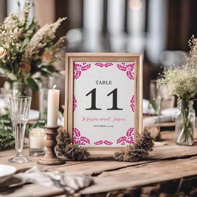 Mexican Talavera Pink Floral Minimalist Wedding Table Number (Mexican Talavera Pink Floral Minimalist Wedding Table Number)