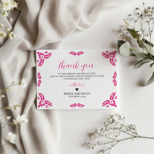 Mexican Talavera Pink Floral Minimalist Wedding Thank You Card