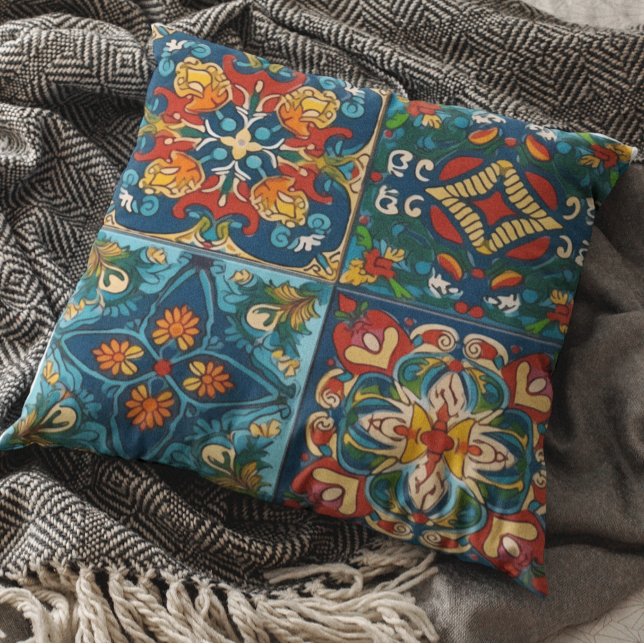 Mexican Talavera Pottery Tile Fiesta Throw Pillow (Creator Uploaded)