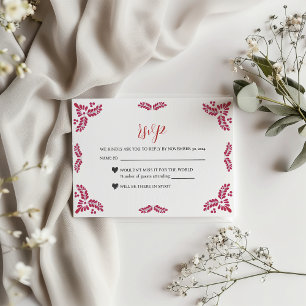 Mexican Talavera Red Floral Minimalist Wedding RSVP Card