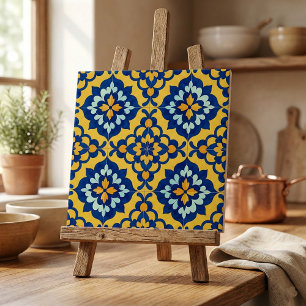 Mexican Talavera Spanish Azulejo Blue and Yellow Tile