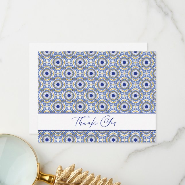 Mexican Talavera Spanish Wedding Thank You Card (Front/Back In Situ)