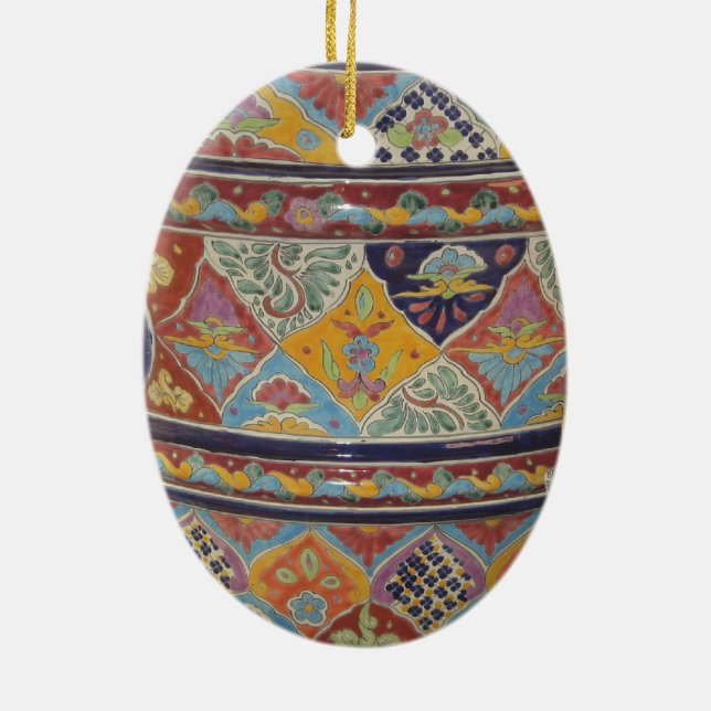 Mexican Talavera style pottery Ceramic Ornament (Back)