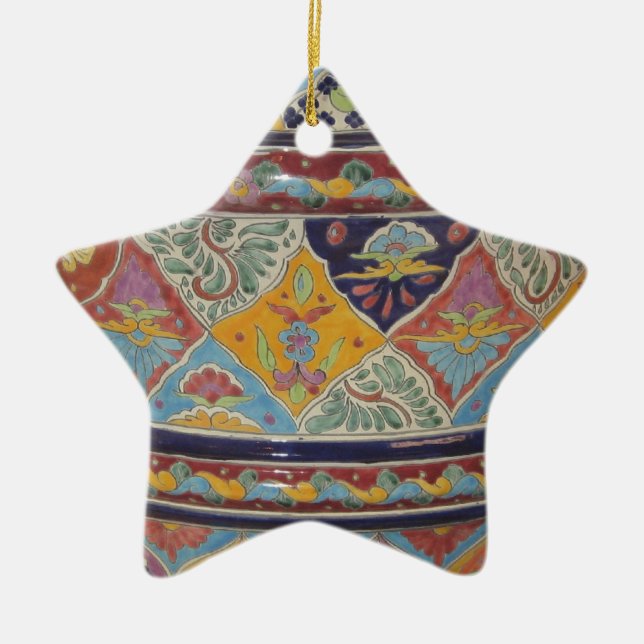 Mexican Talavera style pottery Ceramic Ornament (Front)