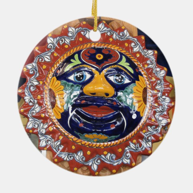 Mexican Talavera style sun Ceramic Ornament (Back)