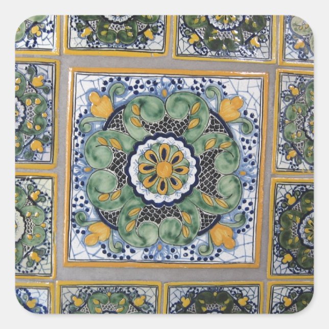 Mexican Talavera style tiles Square Sticker (Front)