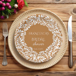 Mexican talavera terracotta bridal shower monogram paper plate<br><div class="desc">Mexican talavera terracotta bridal shower monogrammed customized napkins template,  brown and white talavera style bridal shower personalized napkins,  papel picado bridal shower printed napkins mustard talavera bridal shower personalized table decor vintage talavera personalized tableware table decor</div>