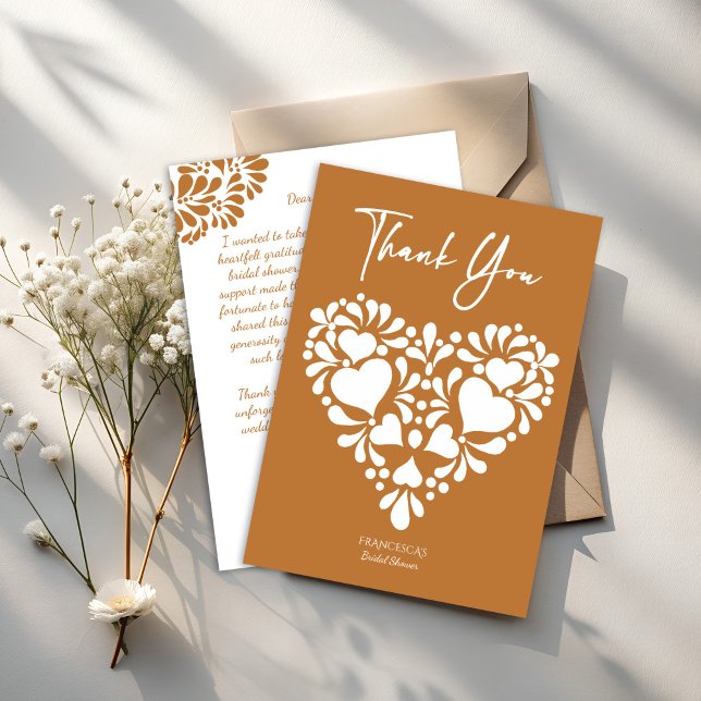 Mexican talavera terracotta bridal shower thank you card (Mexican talavera terracotta bridal shower thank you cards heart shaped talavera thank you cards)