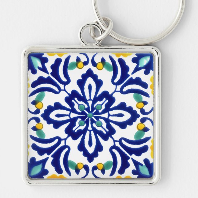 Mexican Talavera Terracotta Tile Design No. 10 Keychain (Front)