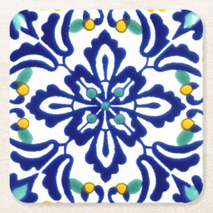 Mexican Talavera Terracotta Tile Design No. 10 Square Paper Coaster