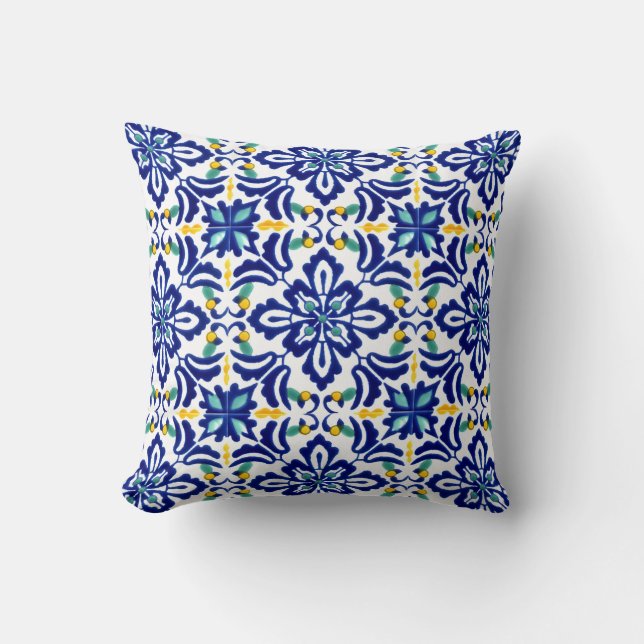 Mexican Talavera Terracotta Tile Design No. 10 Throw Pillow (Front)