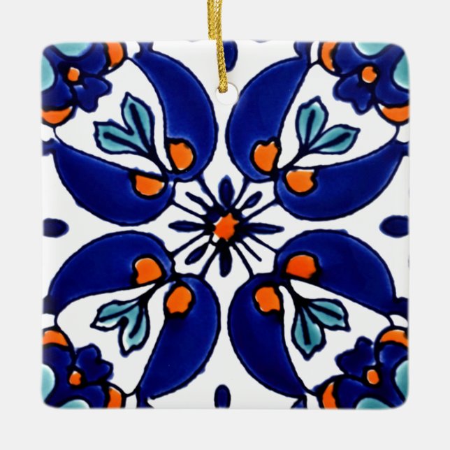 Mexican Talavera Terracotta Tile Design No. 1 Ceramic Ornament (Front)