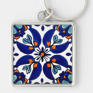 Mexican Talavera Terracotta Tile Design No. 1 Keychain