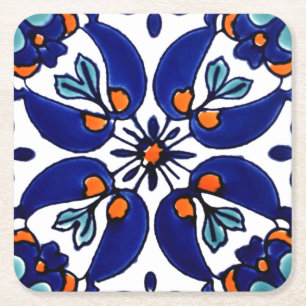 Mexican Talavera Terracotta Tile Design No. 1 Square Paper Coaster