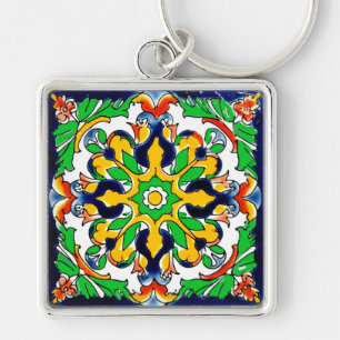 Mexican Talavera Terracotta Tile Design No. 4 Keychain