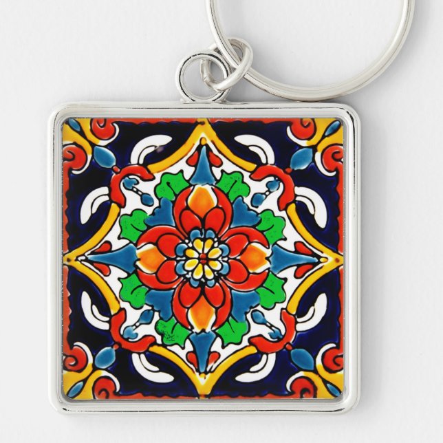 Mexican Talavera Terracotta Tile Design No. 5 Keychain (Front)