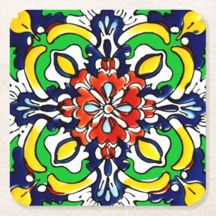 Mexican Talavera Terracotta Tile Design No. 7 Square Paper Coaster
