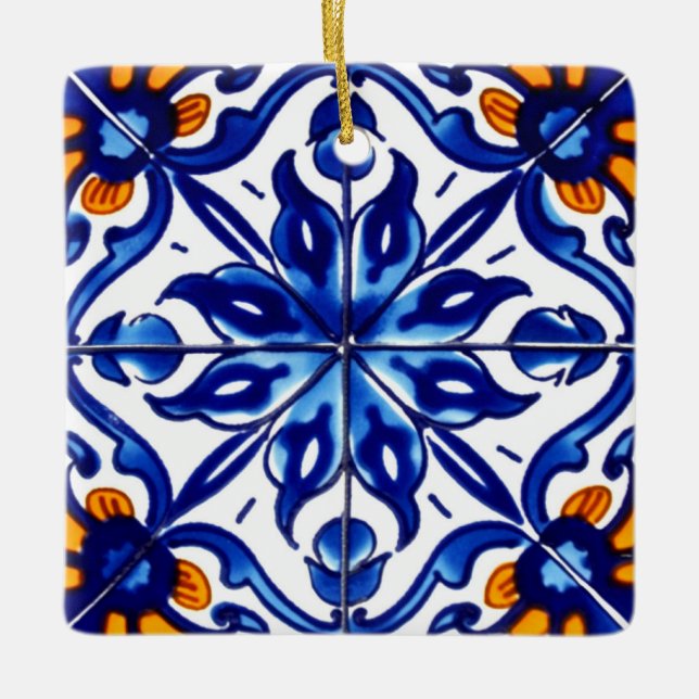 Mexican Talavera Terracotta Tile Design No. 8 Ceramic Ornament (Front)