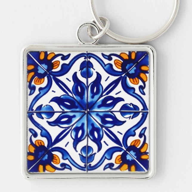 Mexican Talavera Terracotta Tile Design No. 8 Keychain (Front)