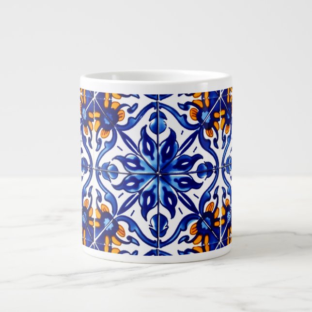 Mexican Talavera Terracotta Tile Design No. 8 Large Coffee Mug (Front)