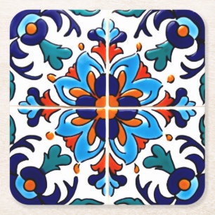 Mexican Talavera Terracotta Tile Design No. 9 Square Paper Coaster