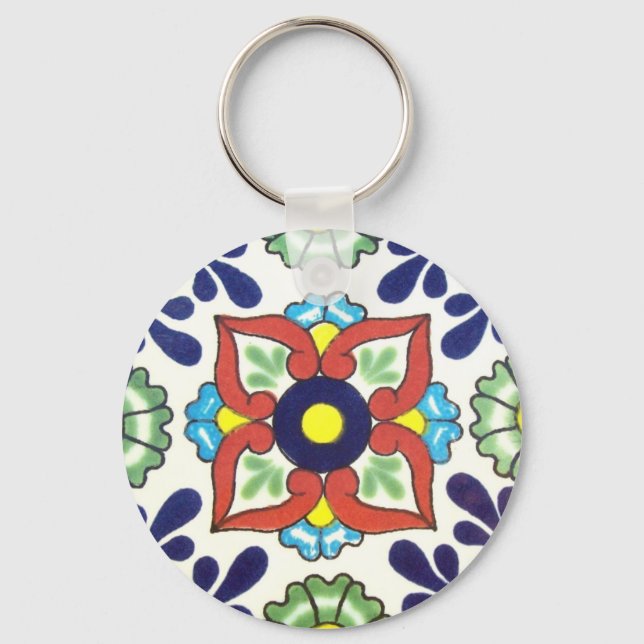 Mexican Talavera tile (red, green, yellow, blue) Keychain (Front)