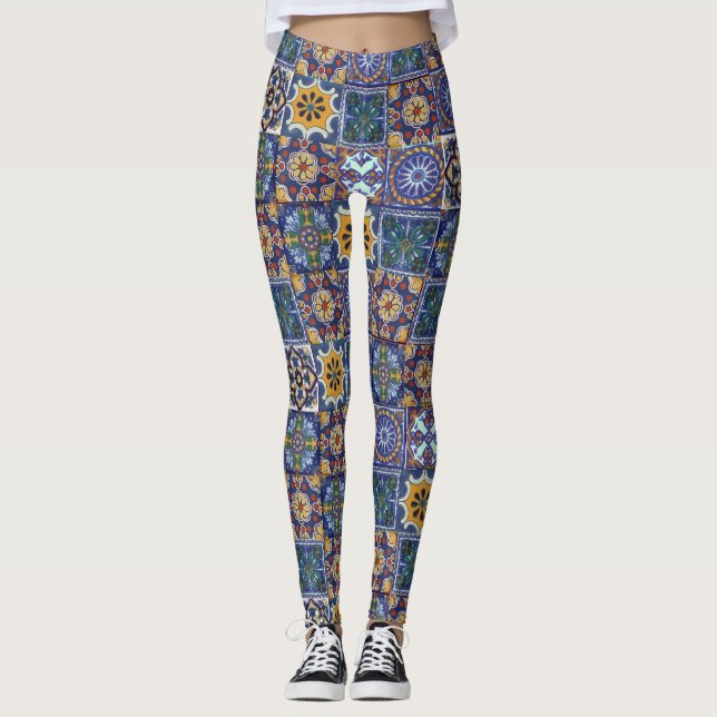 Mexican Talavera Tiles Leggings (Front)