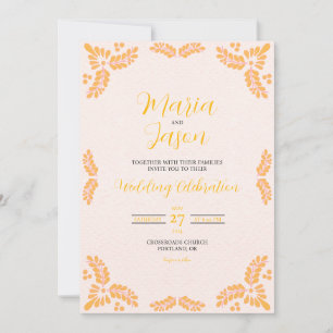 Mexican Talavera Yellow Floral Minimalist Wedding Invitation