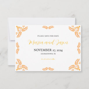 Mexican Talavera Yellow Floral Minimalist Wedding Save The Date