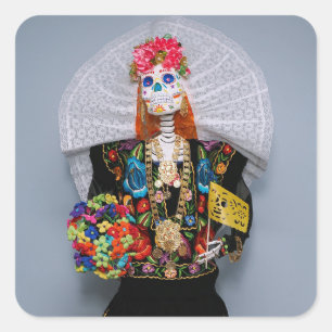 Mexican Tehuana Catrina Square Sticker