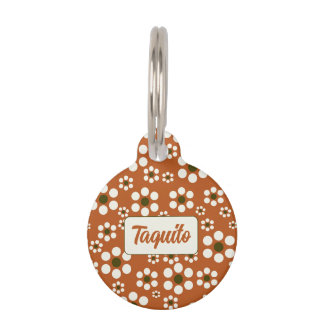 Mexican terracotta floral flowers pet tag