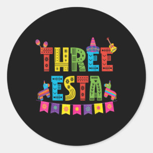 Mexican Theme 3rd Birthday 3 Year Old Kids Three E Classic Round Sticker