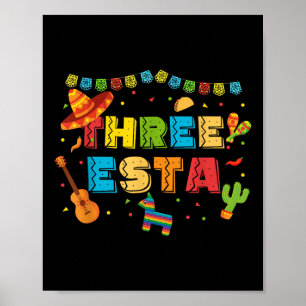 Mexican Theme 3rd Birthday 3 Year Old Kids Three E Poster