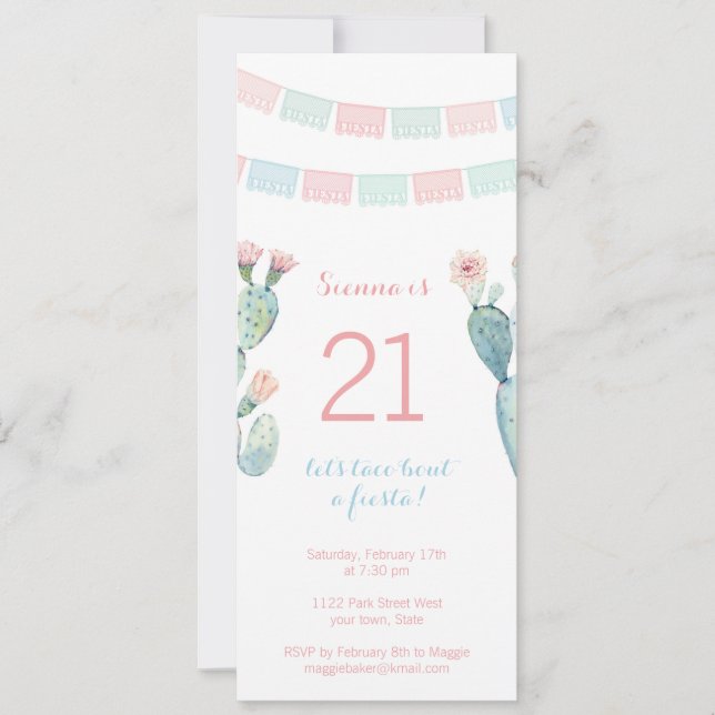 Mexican themed milestone birthday invite for girl (Front)